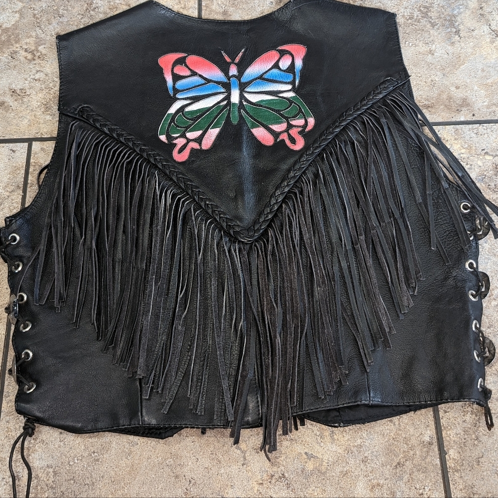 Barney's Leather Daytona Beach Women's Large Leather Butterfly Vest
